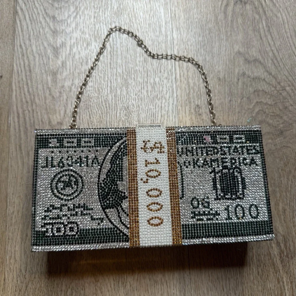 Creative Fashion New Money‎ Clutch Rhinestone Purse 10000 Dollars Stack Bags